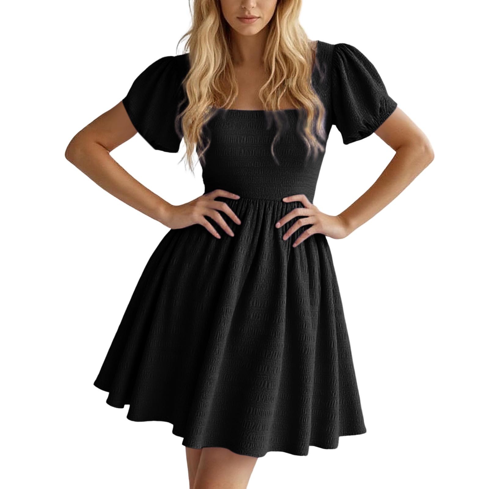 thumbnail image 1 of Vestido de cuello cuadrado 2025 para mujer - Manga abullonada, corte A - Vestido corto de verano - Cremallera trasera - Tallas S-XXL, 1 of 4